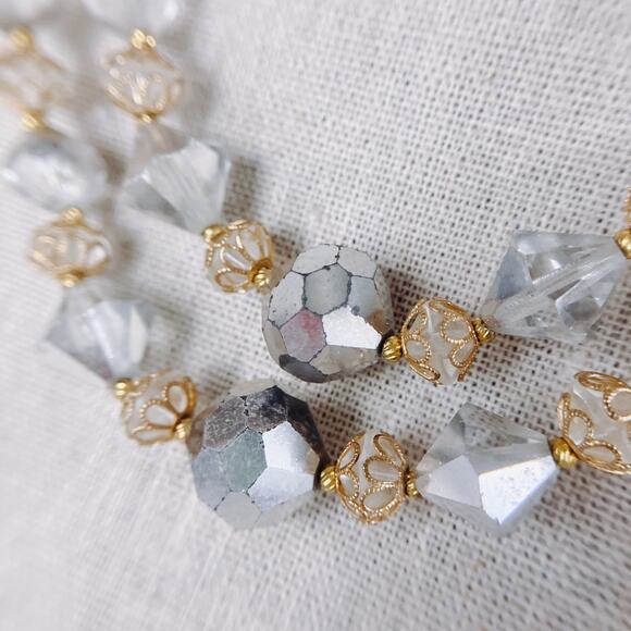 VTG Double Strand Graduated Faceted Mirror AB Crystal Glass Necklace on Wire - Picture 4 of 6